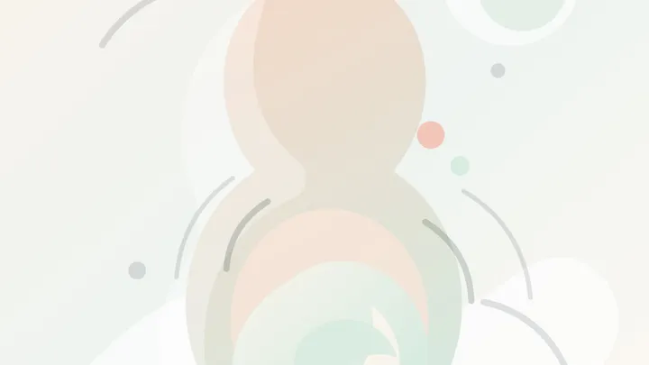 Ilustración editorial de una madre embarazada con formas suaves de movimiento fetal